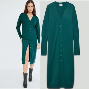 Aritzia Merino Wool Utopia Teal Long Sleeve‎ Duster Cardigan Sweater Sz Small